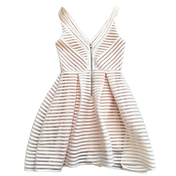 MAJE Pink Rayure Mesh-Striped Jersey Mini Dress Size 2 Skater Feminine Dainty - Picture 4 of 13